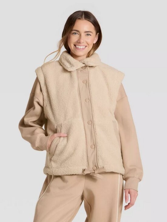 JoyLab Jackets & Blazers - Women's High Pile Vest - JoyLab Tan/Taupe S